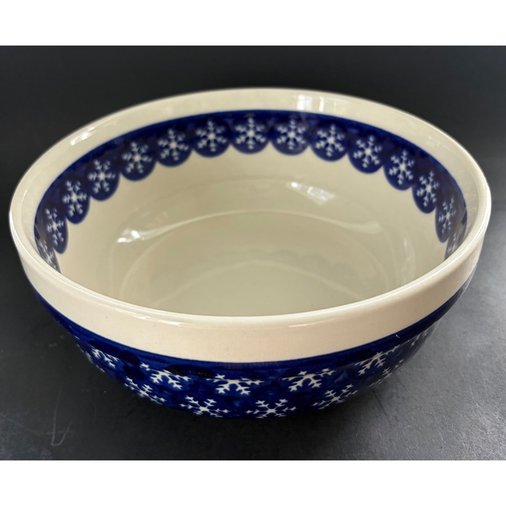 Boleslawiec Polish Pottery Snowflake Bowl Cobalt Blue White Hand Made Poland P3